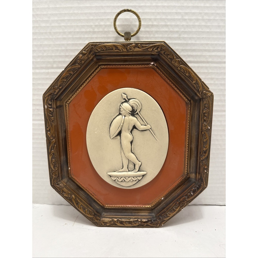 Vintage Octagonal 3D‎ Ceramic Greek/Taglio Bisque Style Wall Hanging 9" x 7.5"